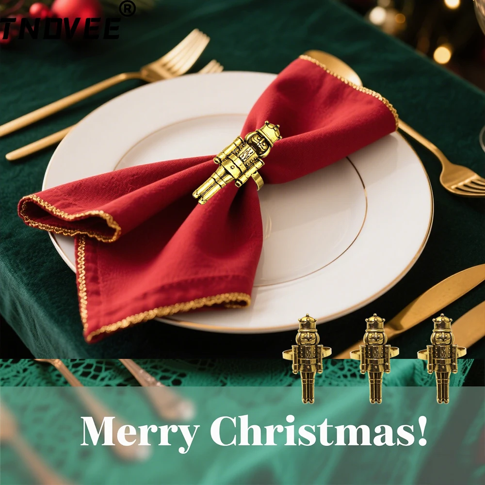 

20Pcs Christmas Nutcracker Napkin Rings Metal Soldier Napkin Buckles for Holiday Christmas Wedding Party Table Decoration ERM221