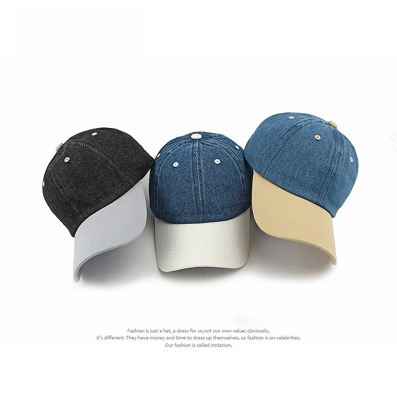Korean Style Fashion Soft Top Baseball Cap Summer Sun Protection Hat Personalized Denim Splicing Peaked Cap for Travel Camping