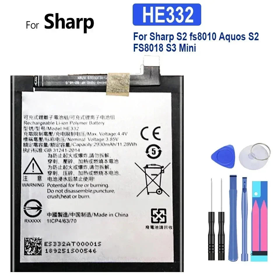 New High Quality 3020Mah HE332 For SHARP Aquos C10 S2 Fs8010 8016 8018 S3mini S3 Mini Battery + Tools