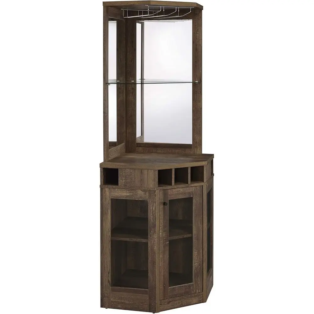 

Барный шкаф из массива дуба в деревенском стиле с местом для напитков, хранения бутылок и подставками для бокалов для столовой и домашнего бара - Alviso, 182303