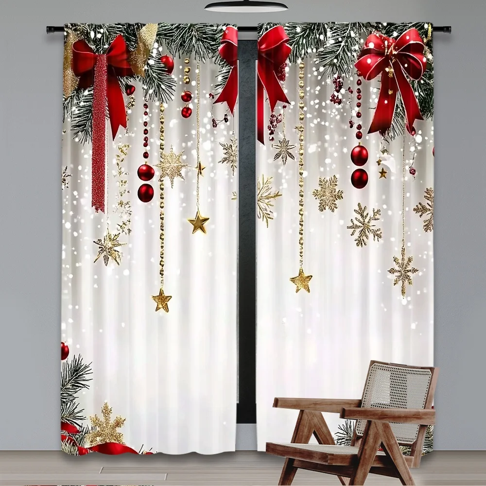 2pcs 2D flat printing Merry Christmas Curtains FestiveDecor Durable polyester fiber Birthday Party for Outdoor Holiday
