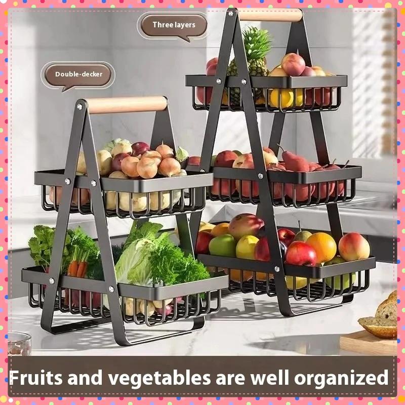 Estante de almacenamiento de cocina de hierro portátil, cesta de frutas multifuncional, estante de almacenamiento de aperitivos multicapa, novedad de 2025