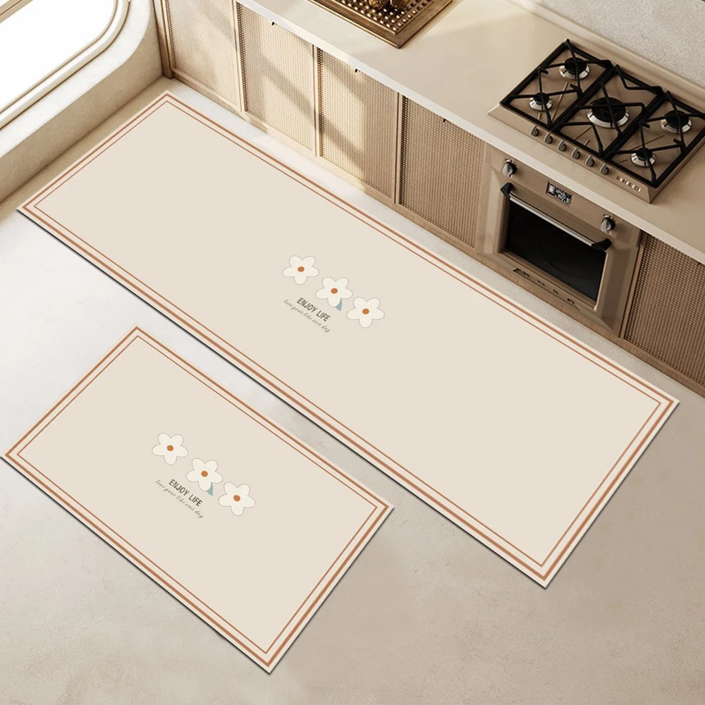 VIKAMA Ästhetisches Pastell-Gänseblümchen-Küchenbodenmatten-Set, langlebig, dünn, wasserdicht, langer Teppich, Küche, Heimdekoration