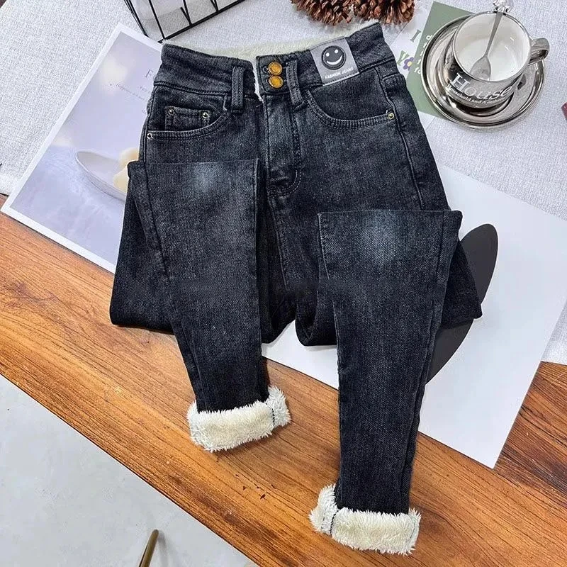 Warm Lambwool Slim Pencil Jeans Womens Skinny Plush Vaqueros Vintage High Waist Thicken Fleece Denim Pants Casual Velvet Legging