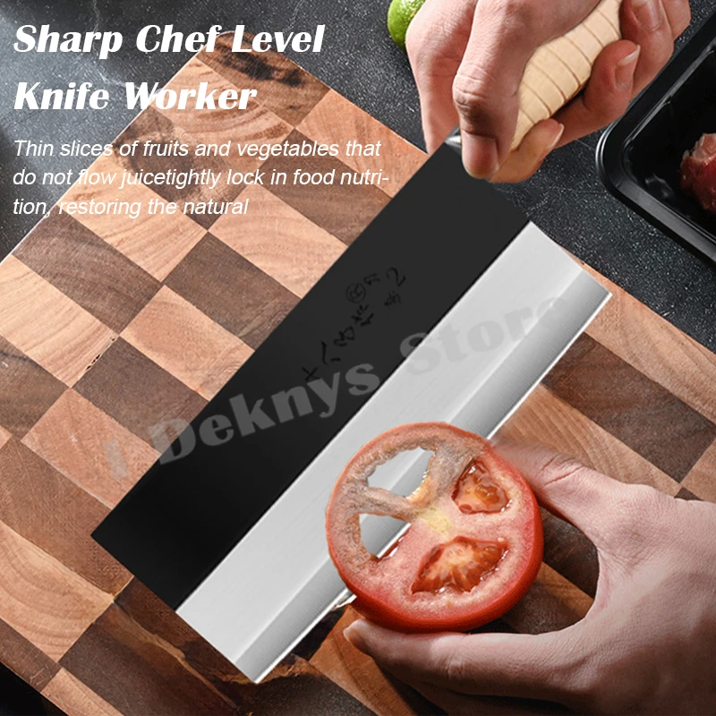 SHIBAZI Chef's Knife Professional Kitchen Cleaver Knives Handmade Carbon Steel Wooden Handle Chinese Meat Slicing Butcher Knives