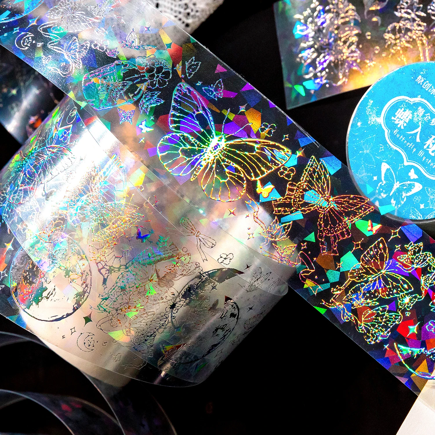 3cm*2M Laser Reflective Transparent Stickers Cool Diy Decorative Labels Scrapbooking Collage Material Diary Stationery Tape