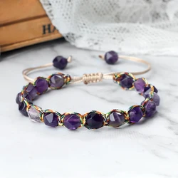 Hot Natural Stone Amethysts Bracelet For Women Men 8mm Irregular Cut Surface Pink Quartz Tiger Eye Beads Bracelet Couple Jewelry