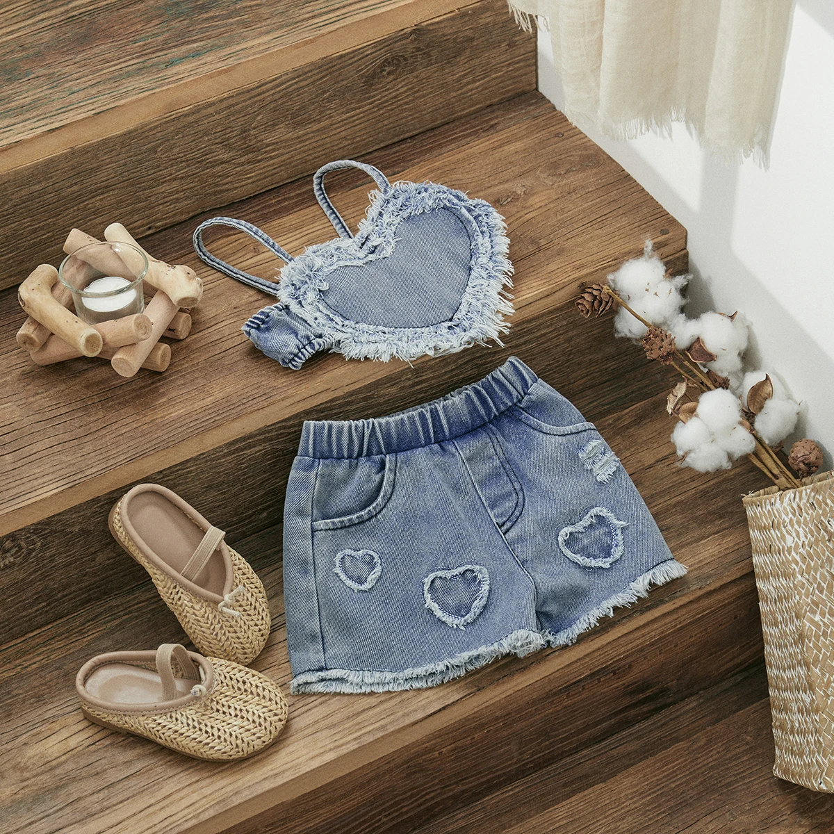 Ma & baby 3-24m neugeborene Baby kleidung setzt Kleinkind Denim Outfits Mode Herz Ernte Tops Shorts Sommerkleid ung