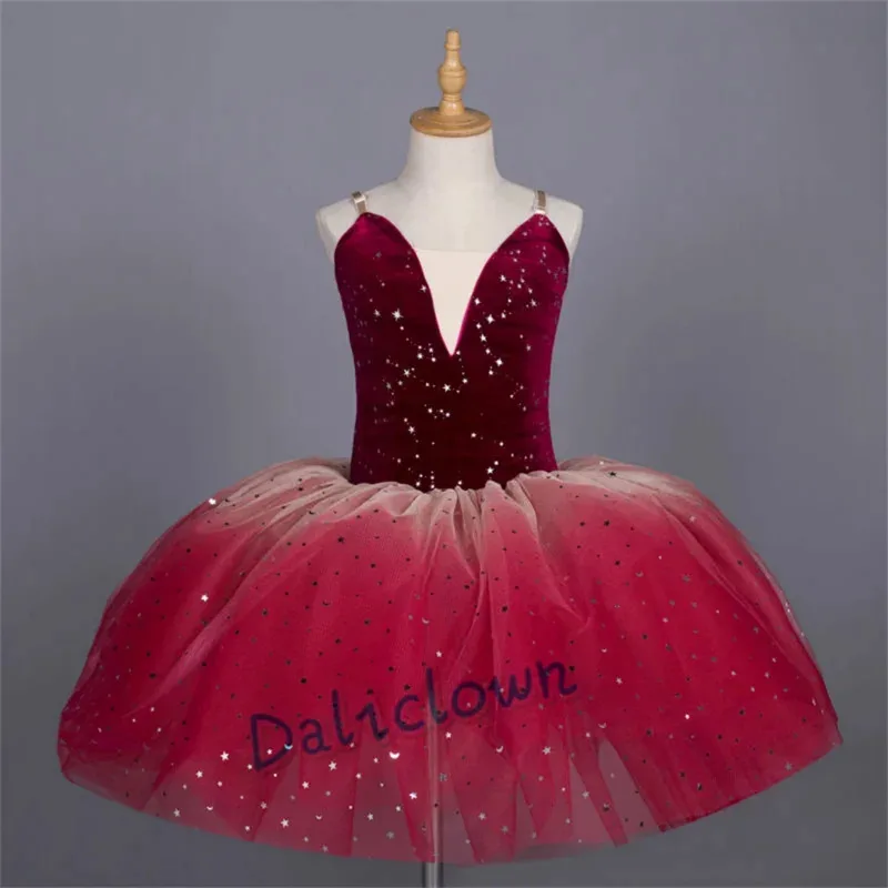 Costume de danse scintillant Bing pour enfants, robe de Ballet pour filles, jupe Tutu, rouge et bleu, robe de princesse féerique, ballerine, justaucorps