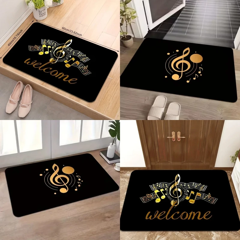Luxury Music Note Mat Music Lover Home Indoor Entryway Living Room Piano Room Non-Slip Super Absorbent Durable Art Decor Mat