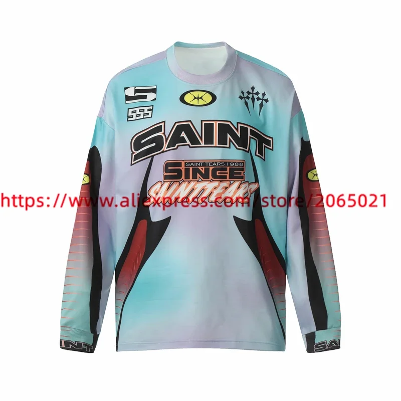 Graffiti Print Saint Tears Long Sleeved T-Shirt High Quality Oversize Vintage Flame T Shirt For Men Women