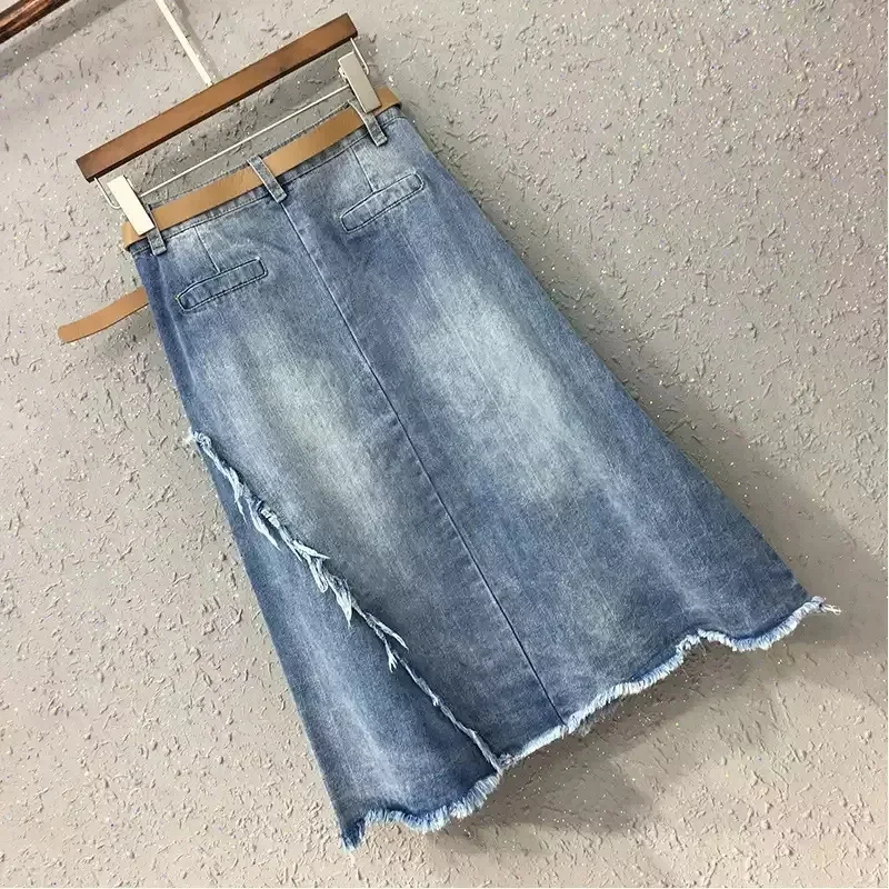 Spring Summer New Women Cowboy Skirts Female High Waist Large Size Irregular Skirt Ladies Fashion Splicing Denim Jeans Skirt 5XL