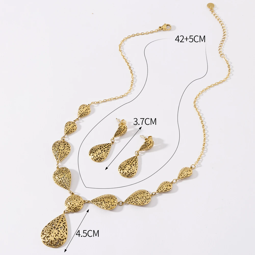 LUIZADA 2025 Morocco Earring Ring Necklace African Wedding Jewelry Sets for Women Hollow Arabesque Bridal Bijoux Gift