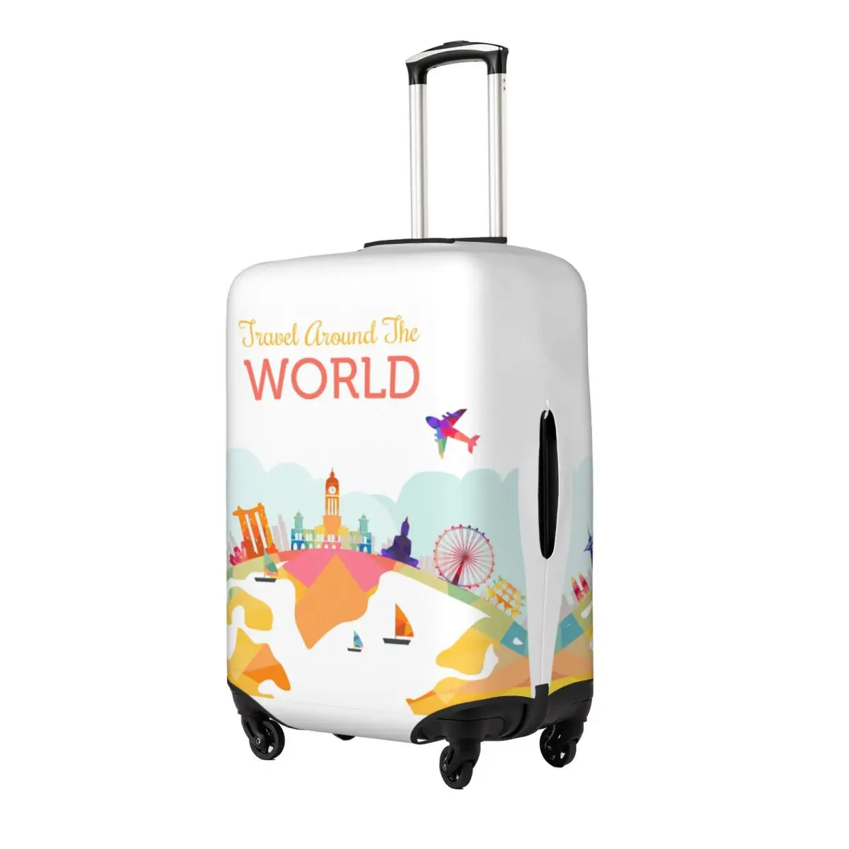 Travel Around The World Suitcase Cover Travel Protector Flight Elastic Luggage Case