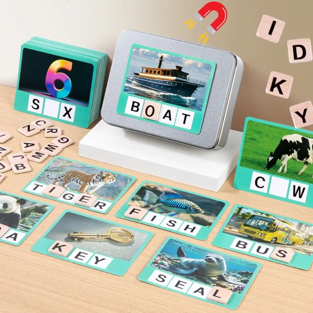 Holzpuzzle Alphabet Rechtschreibspiel Alphabet Cartoon Zauber Sie das Wortspiel Niedlicher Tierbuchstabe Rechtschreibblock Sprachen Spielzeug