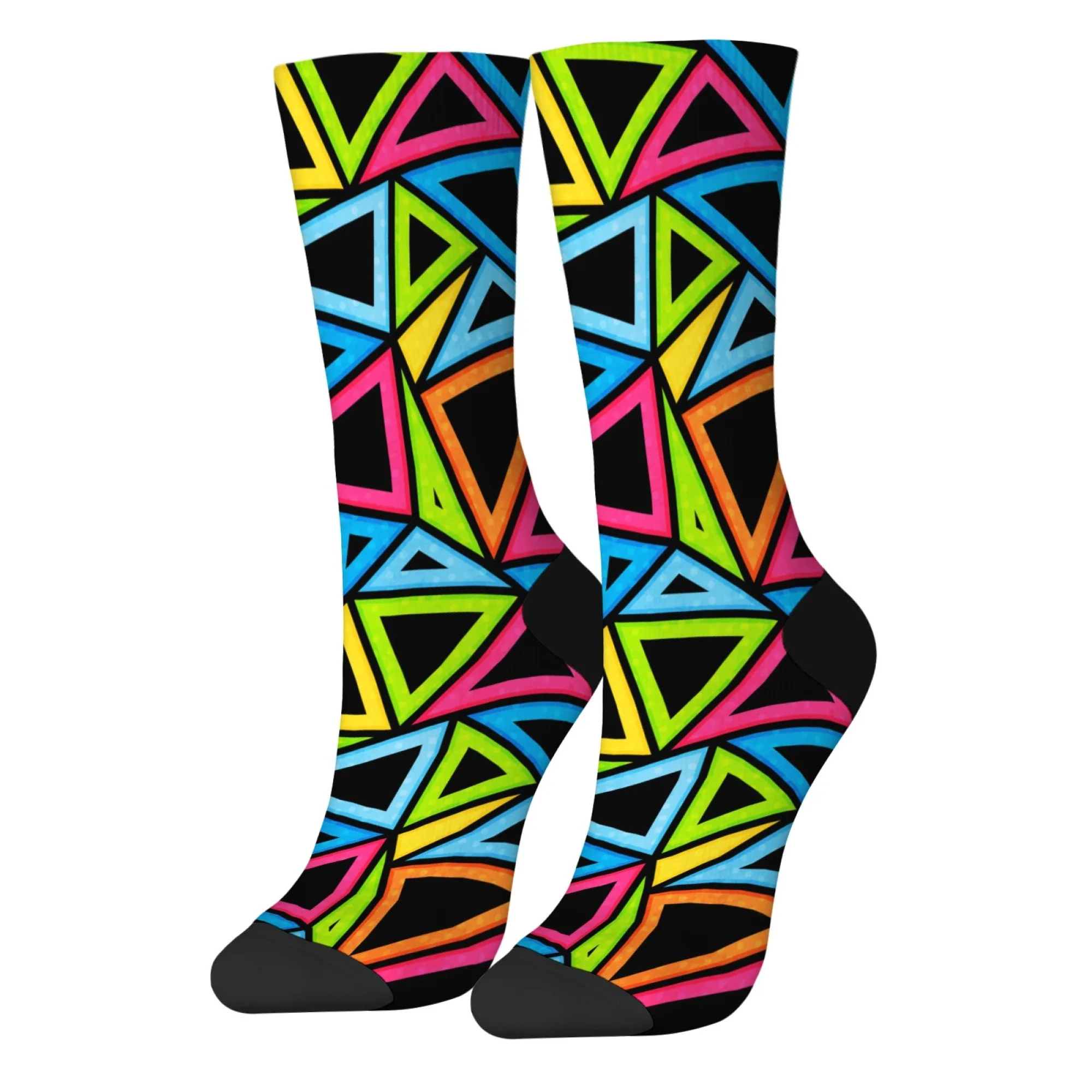 Colorful Geometric Triangle Men's Socks Novelty Funny Happy Socks Retro Style Street Casual Hip-Hop Fashion Socks Party Gift