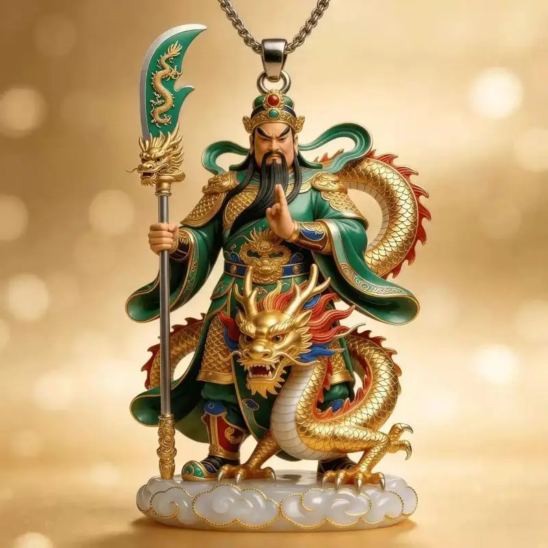 1Pcs Red Robe Sculpture Talisman Jewelry Double Sided Carved Deity Of Wealth Pendant Necklace Meaningful Gift For Men Boyfriend