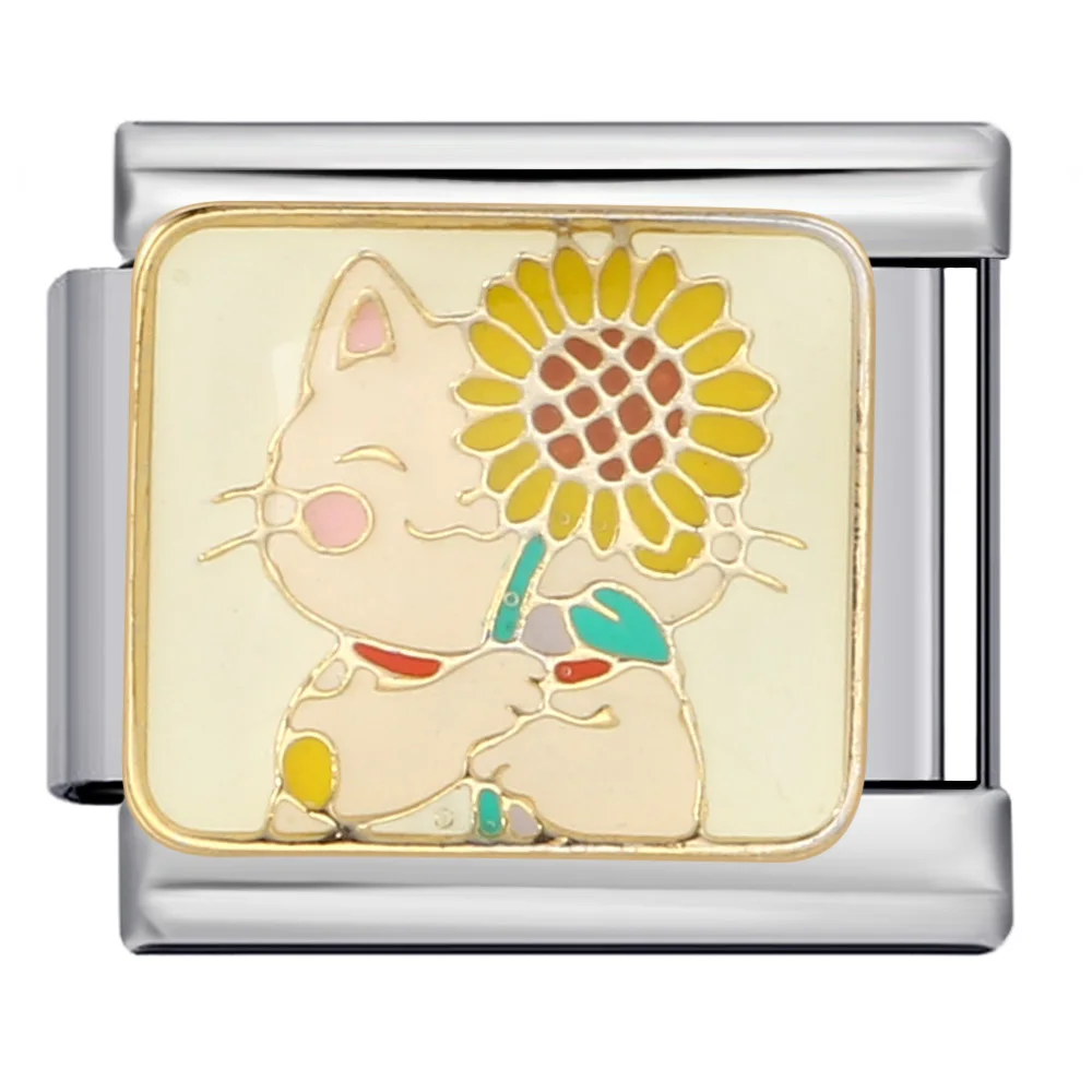 Fashion Cute Women Men Cartoon Cat Series Italian Charm Link Fit 9mm Stainless Steel Bracelet Making DIY Beads Jewelry For Gifts