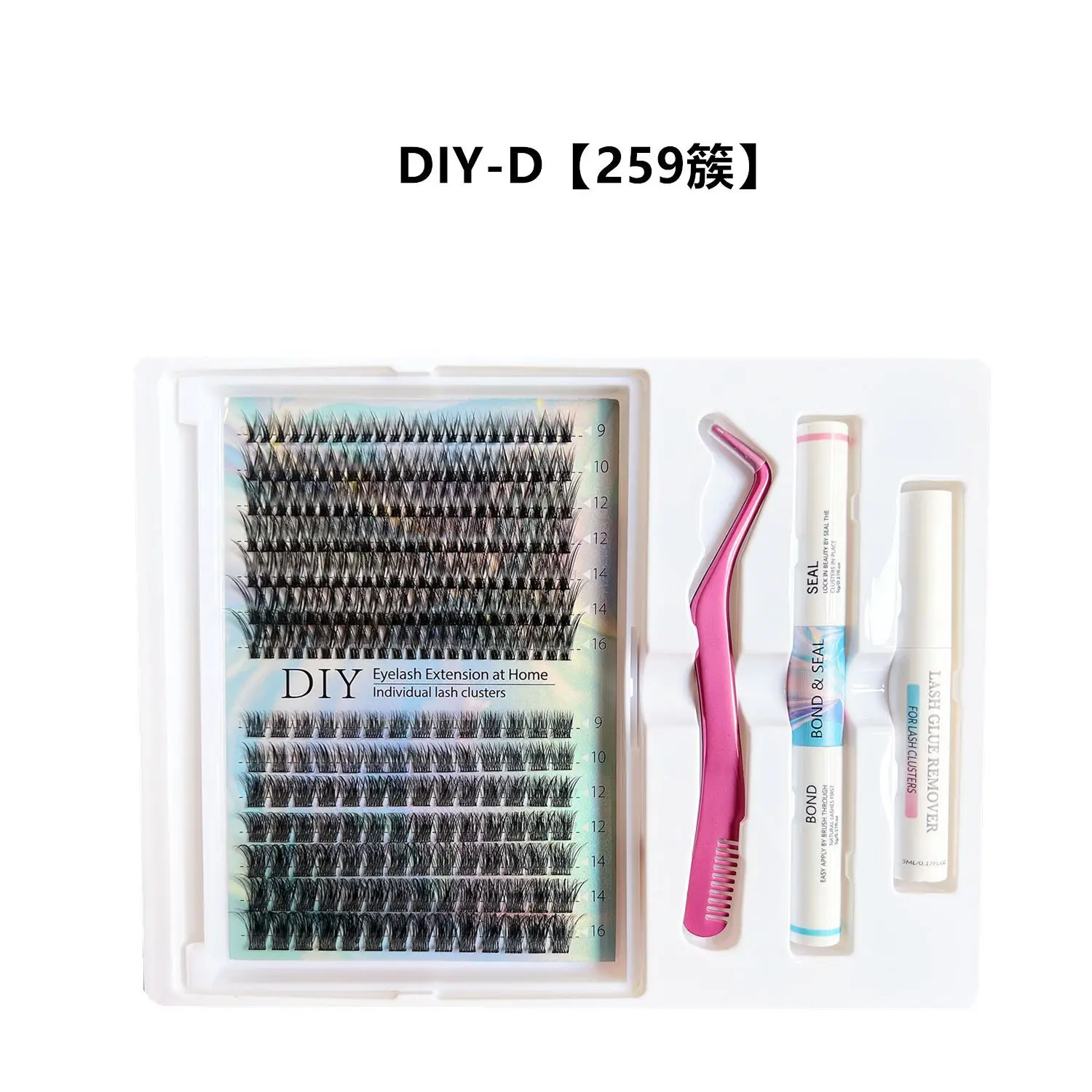 DIY Lash Extension Mix Styles Lash Clusters แต่ละกับ Bond & Seal Remover แหนบแปรงขนตาสําหรับ Self Application แต่งหน้า