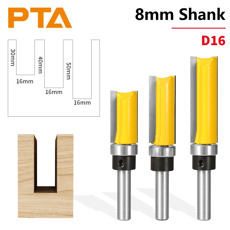 

PTA 8MM Shank D16 Pattern Bit Router Bit Woodworking Milling Cutter For Wood Bit Face Mill Carbide Cutter End Mill