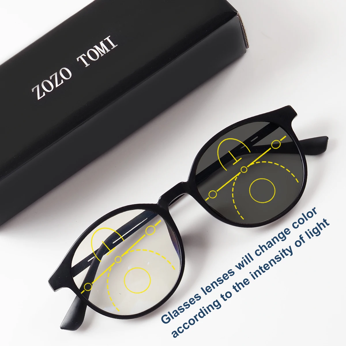 Gafas de lectura multifocales progresivas, fotocromáticas, visión clara, montura redonda, uso ligero, apariencia de moda para hombres y mujeres