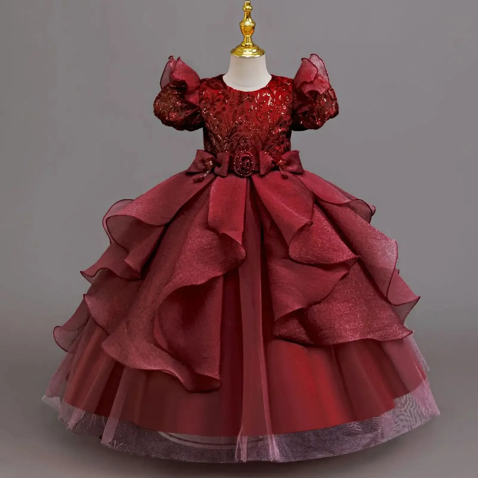 

Girls Party Christmas Long Dresses For Formal Kids Costume Wedding Children's Elegant Ball Gown 4-12 Years
