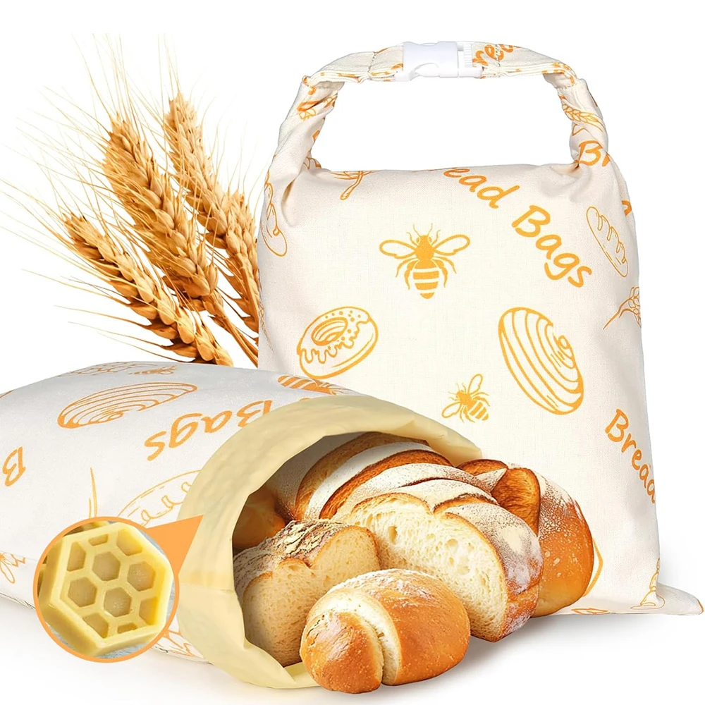 LMETJMA Wiederverwendbare Bienenwachs-Brotbeutel aus Leinen und Baumwolle, Sauerteigbrot-Aufbewahrungsbeutel, Luftdichter Frischhaltebeutel für Selbstgebackenes Brot