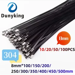 10-100 Pcs Stainless Steel Metal Black Cable Ties Coated Locking Metal Zip-Exhaust Multifunctional Locking 8mm Cable Ties