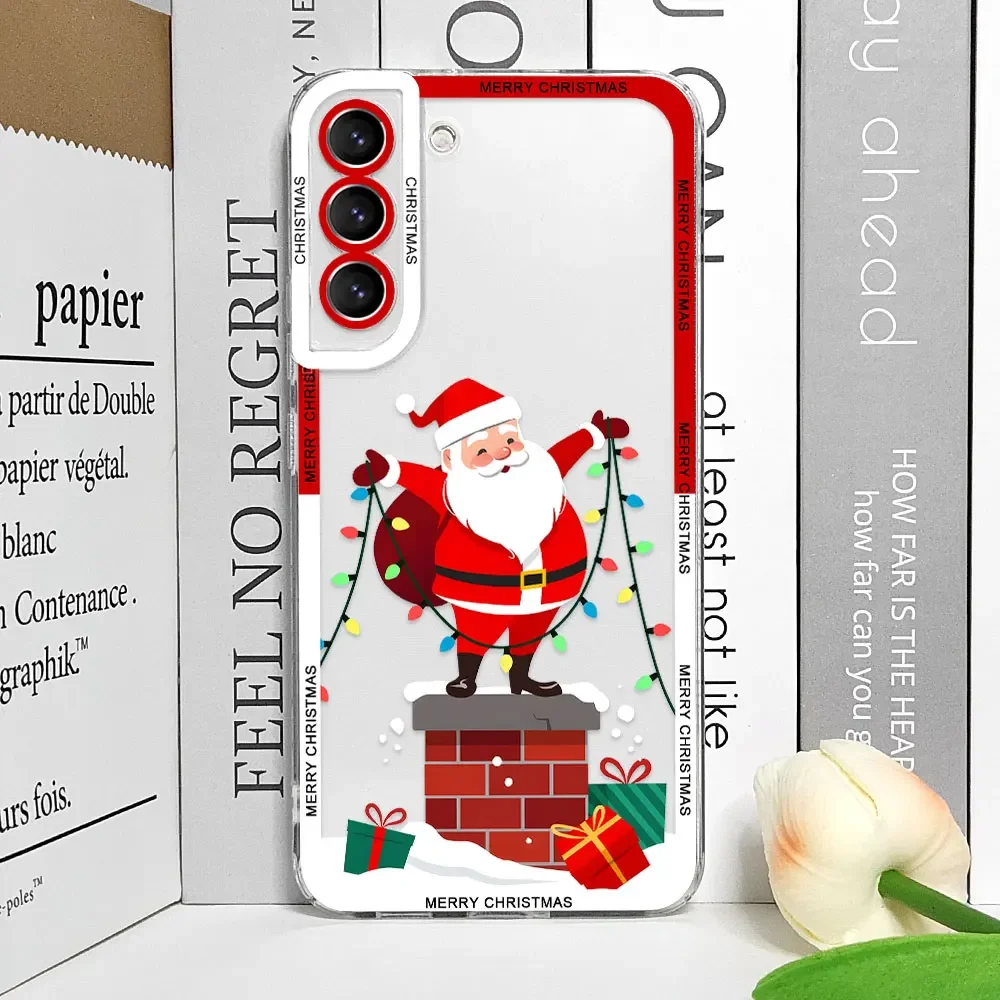 Cute Merry Christmas Phone Case for Samsung Galaxy S24 S23 S22 S21 S20 Ultra Plus FE 5G Soft Cover Clear Fundas New Year Gifts