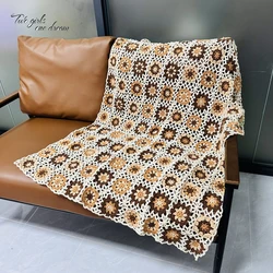 Original Handmade Crochet Brown Blanket DIY Hand Hooked Crochet Blanket Cushion Felt Bay Window Banket Bedroom Carpet 40-220CM