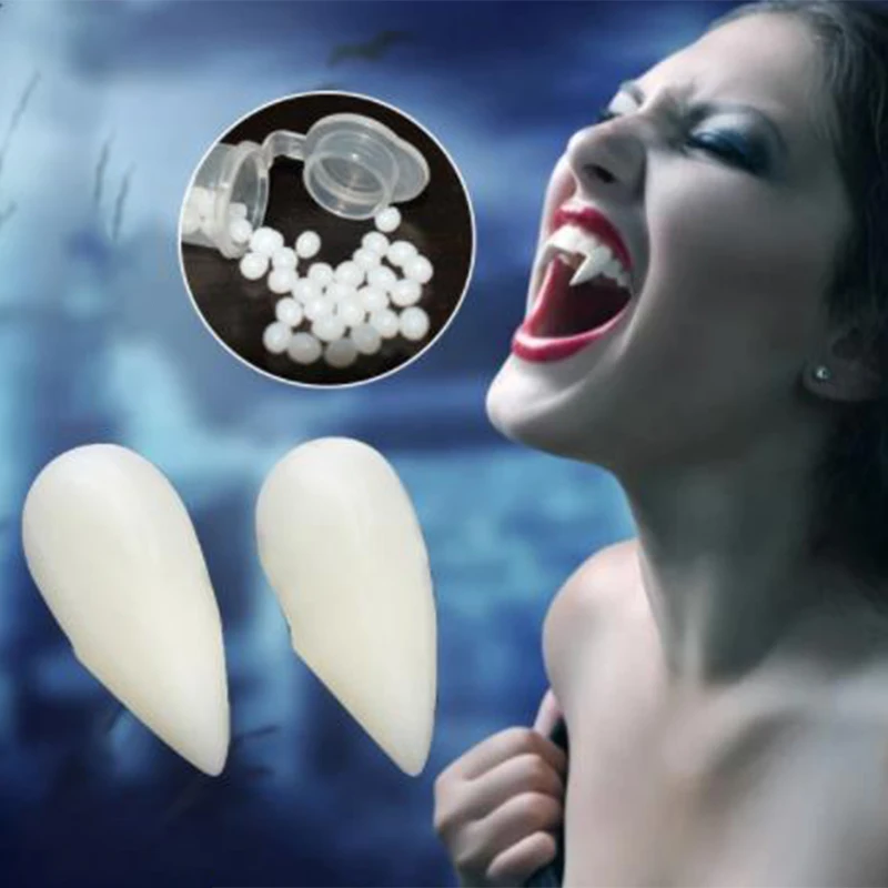 1 Pair False Teeth HalloweenStyle Resin Fangs Dentures Party Costume DIY Props Resin False Teeth Solid Glue Denture Adhesive