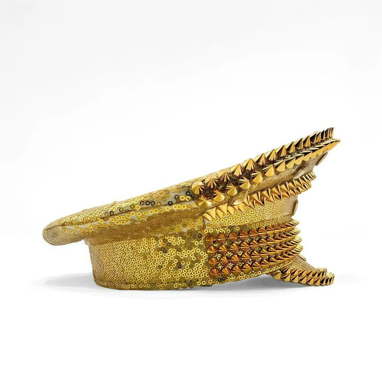 HongLuan Gelber Laser-Leder-Loop-Kapitänshut mit Strasssteinen und Militärkappen für Damen, Rave-Festivals-Accessoires und Partymütze für Herren