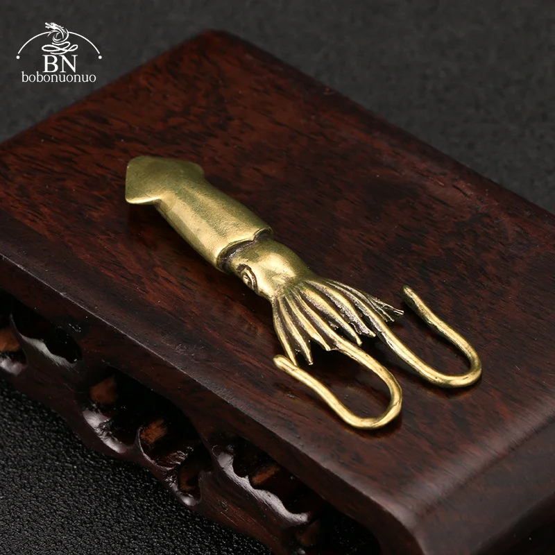 Retro Squid Figurines Miniatures Solid Brass Sea Animal Statue Tea Pet Desk Ornament Lucky Home Decorations Accessories Crafts