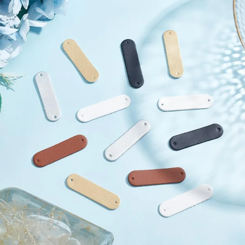 100pcs PU Leather Label Tags 5 Colors Blank Leather Tags Button with Holes Personalized Sew on Decoration Tags Marks DIY