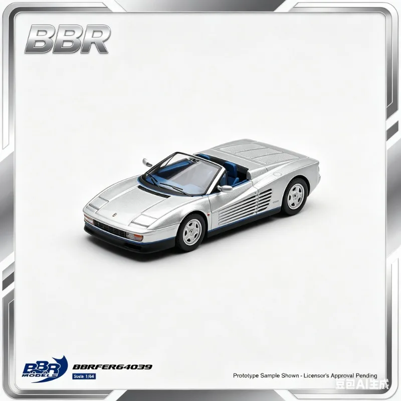 

Модель автомобиля BBR 1:64 Testarossa, серебристый суперкар, литая под давлением, коллекционная модель для взрослых, имитационная статическая фигурка.