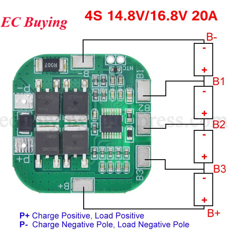 4S 14.8V 16.8V 20A Peak Li-ion 4 BMS PCM Battery Protection Board BMS PCM for Lithium LicoO2 Limn2O4 18650 Li Battery