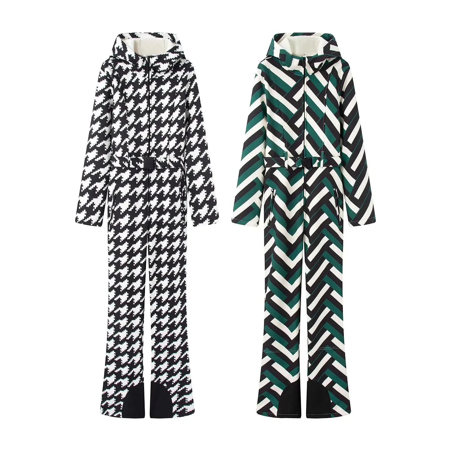 

2026 Women's Elegant High Waist Outdoor Ski Slim Fit Sports Jumpsuit Female Hooded One-piece Belt Romper Warm Waterproof Rompers