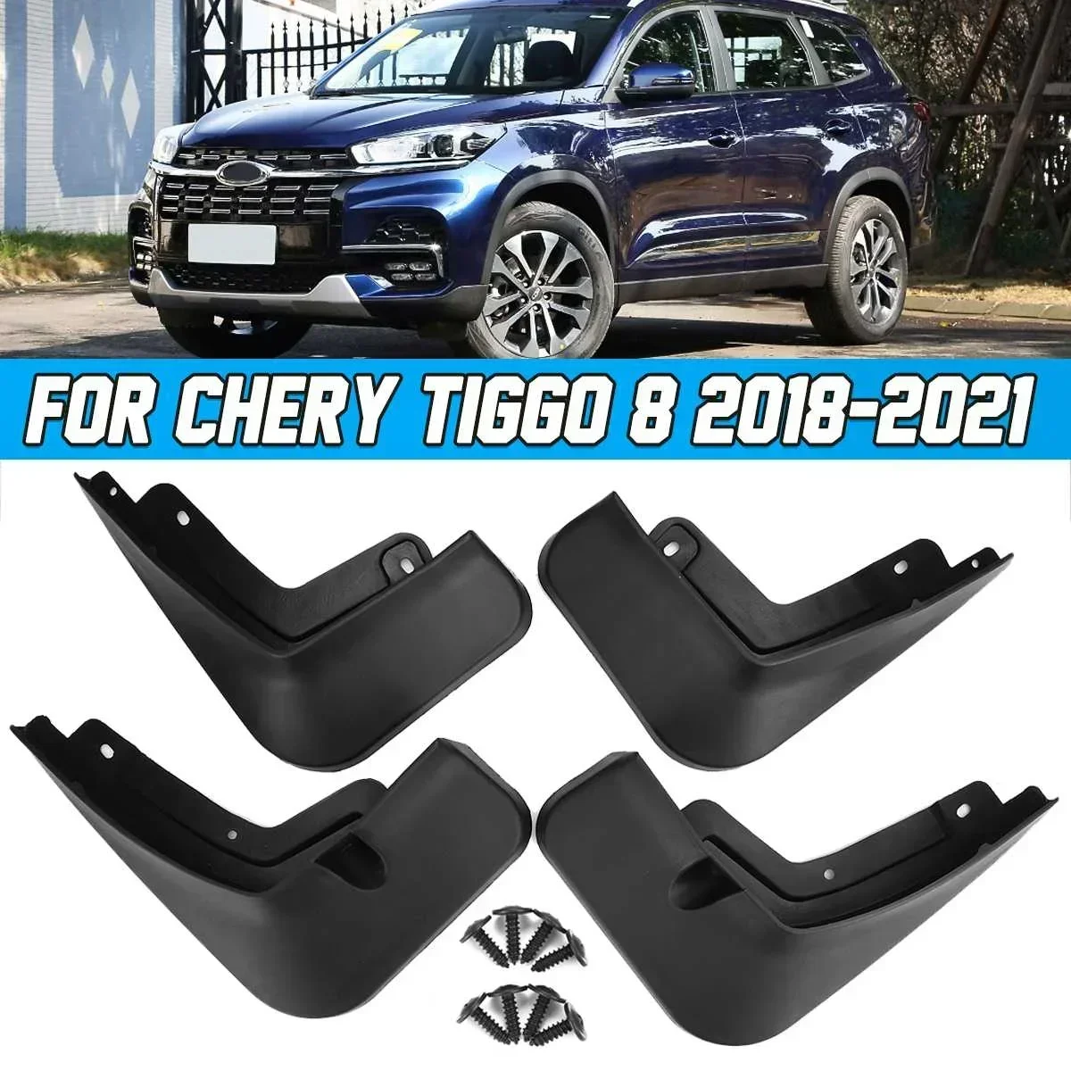 4pcs Set Mud Flaps Auto Front Rear Mudguards Special Car Mud Flaps Mudflaps for CHERY TIGGO 8 2018-2020 2021 2019 2018 Body Kit