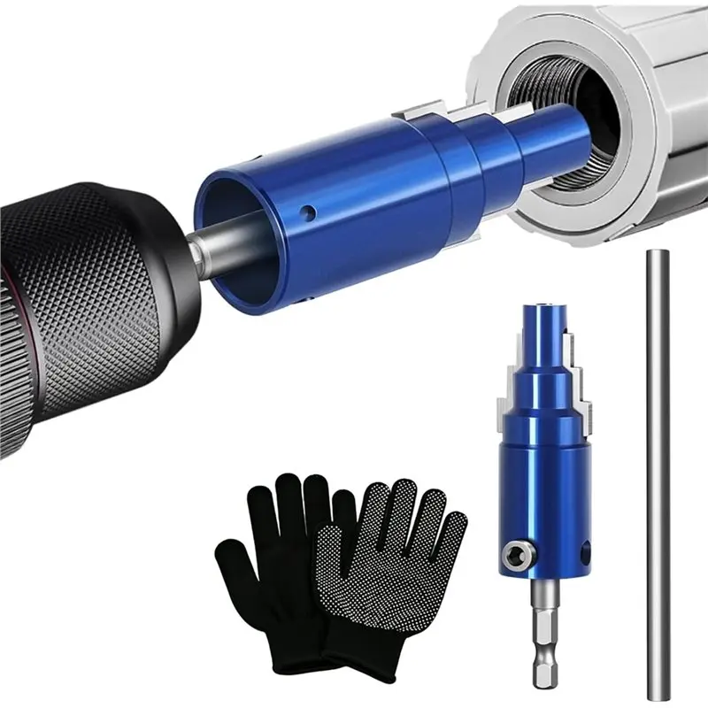 AA81-Valve& Pipe Extractor Tool For Electric Drill With Assisted Rod, Glove(1/2
