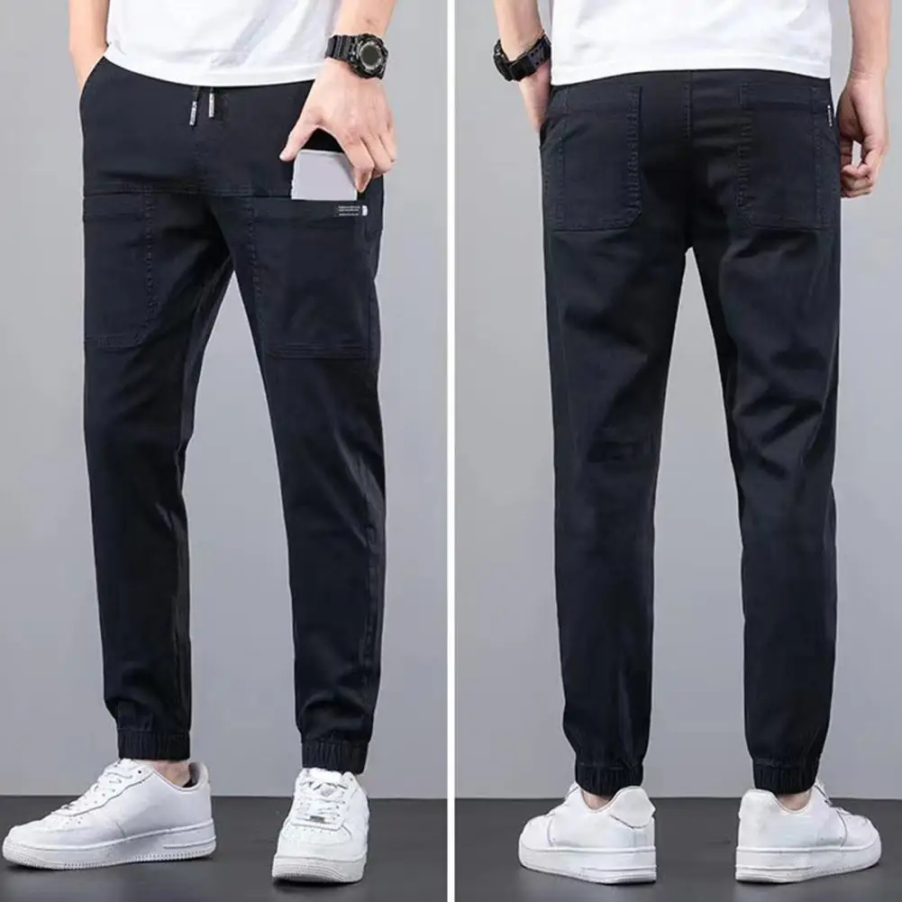 Popular Lace-up Mid Waist Denim Pants Skin-touch Men Cargo Pants Mid Waist Ankle Tied Cargo Pants for Daily Wear