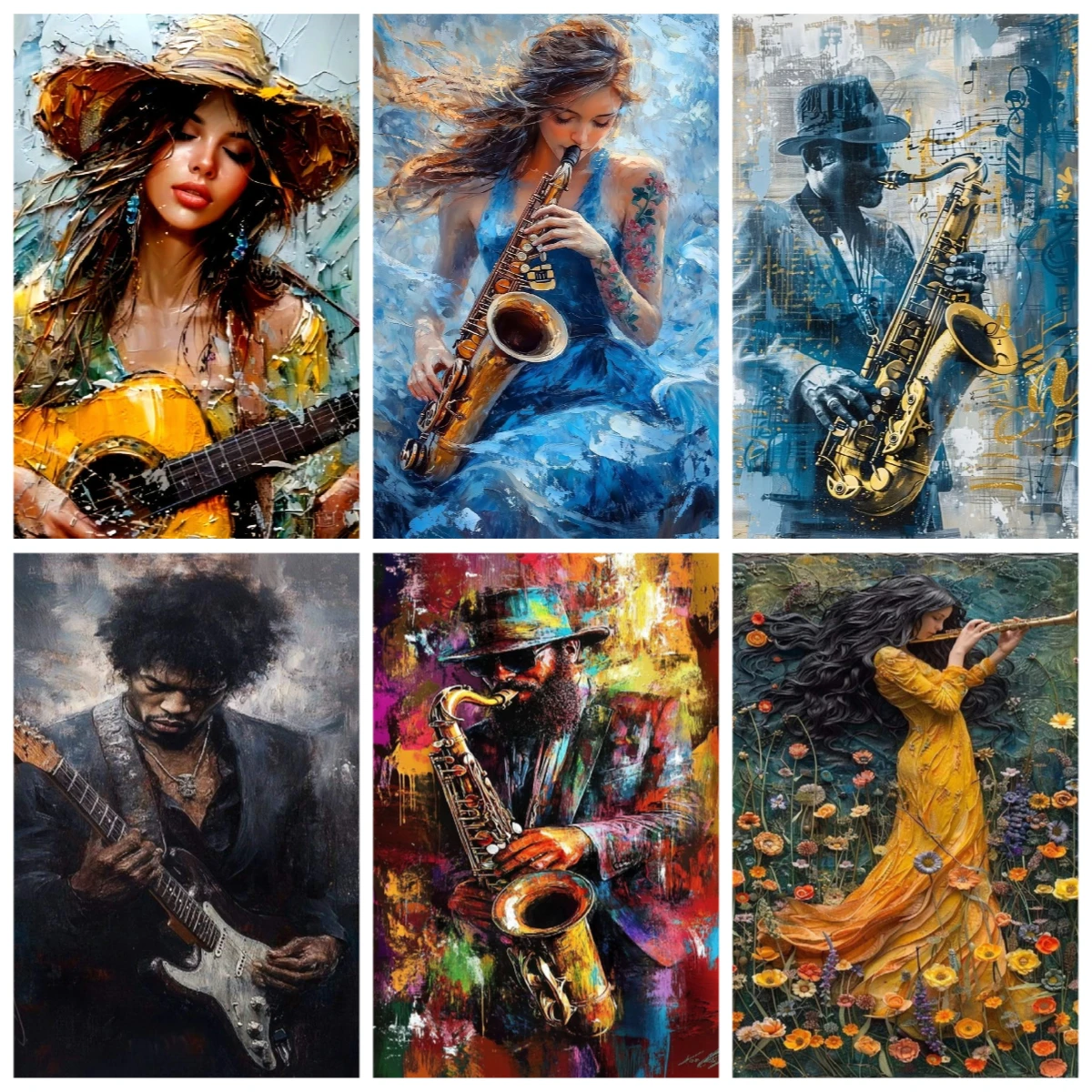 Saxophone Piano Acrylic Digital Oil Painting Adult Musical Instrument Playing Art Digital Coloring Painting Wall Decorat Gift