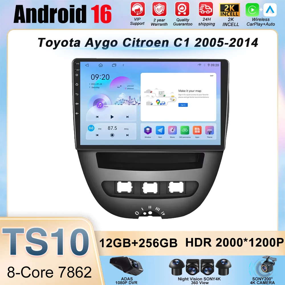 

For Peugeot 107 For Toyota Aygo Citroen C1 2005-2014 Android Car Multimedia Video Player Navigation GPS 4G Carplay 2 Din Stereo