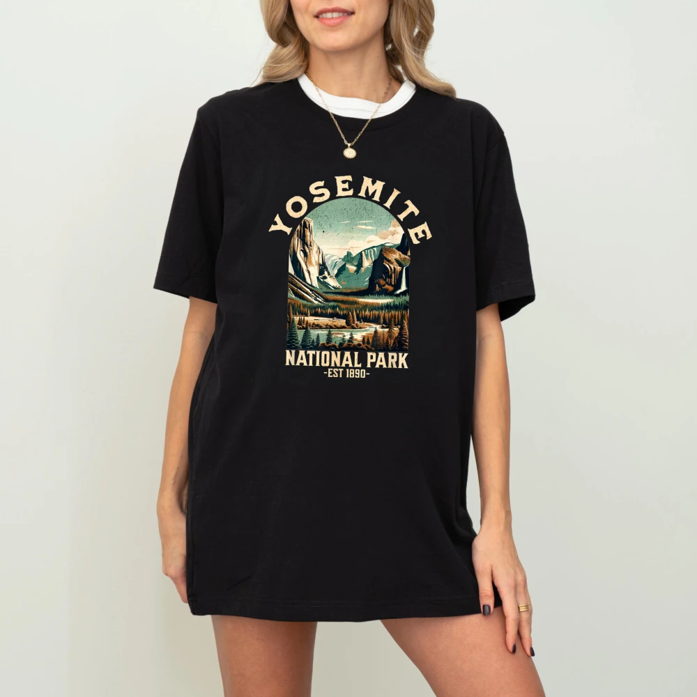 Retro Yosemite National Park Tshirt Yosemite National Park Waterfall Tee Vintage Landscape Nature Gift Men Cotton Streetwear Top