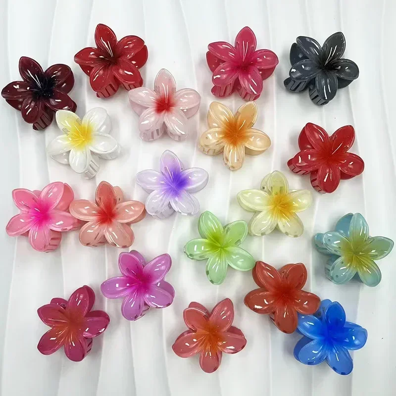 Flower Plumeria Hair Clip Beach Vacation 8cm Braiding Hair Tool Plastic Gradient Color Frangipani Bobby Pin