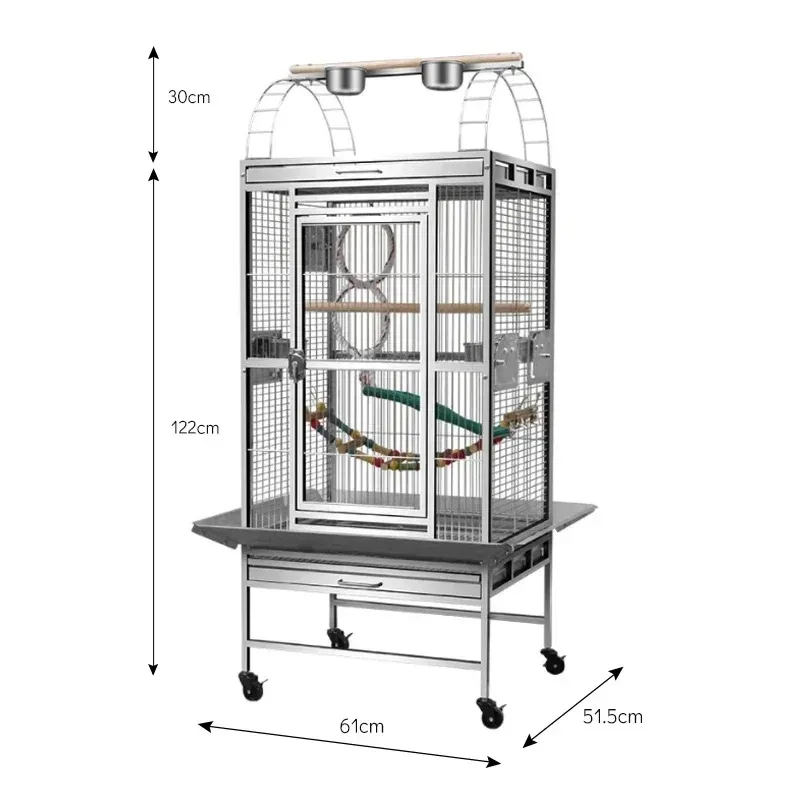 2025 hot sale Stainless Steel Parrot Cage Medium Large Bird Cottage Extra Large Space Parrot Breeding Cage with Wheels 51*61*152