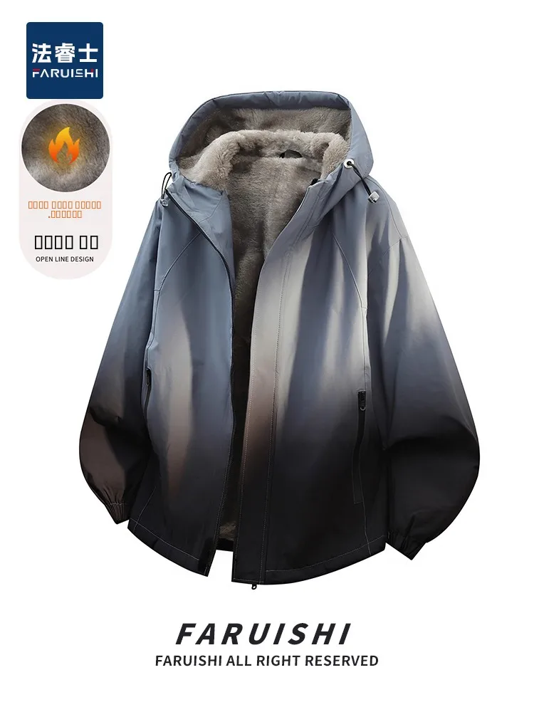 

Мужская теплая хлопковая куртка American Style с флисовой подкладкой, новинка 2026 года, осенне-зимняя, в стиле ретро, модная, свободного кроя, с капюшоном