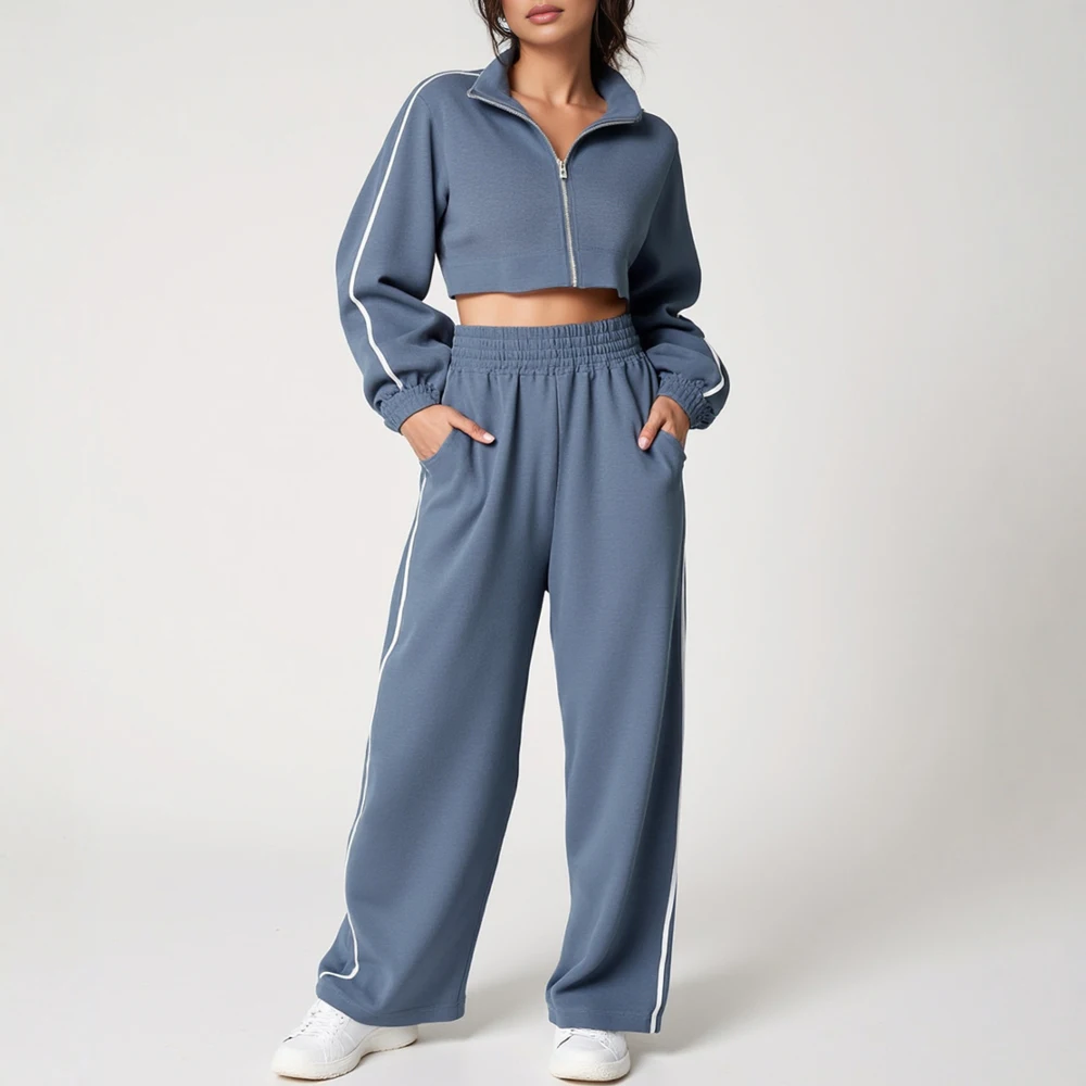 

Mia Muse Women's Sets Autumn Fashion Daily 2025 Plain Zipper Shirt Collar Long Sleeve Top Full Length Pants Casual Sets