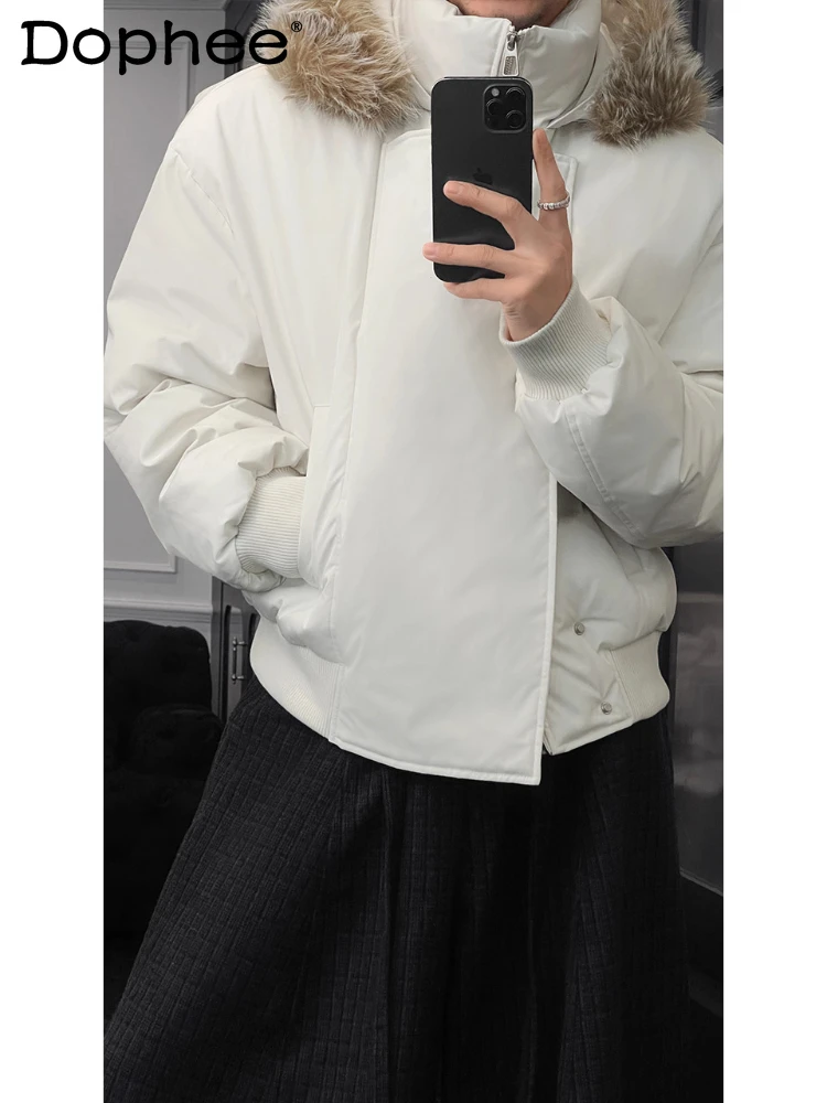 

Men's 2025 Winter New American Style Retro Hooded Parkas Male Faux Fur Collar Thick Parkas Simple Comfort Versatile Warm Coats