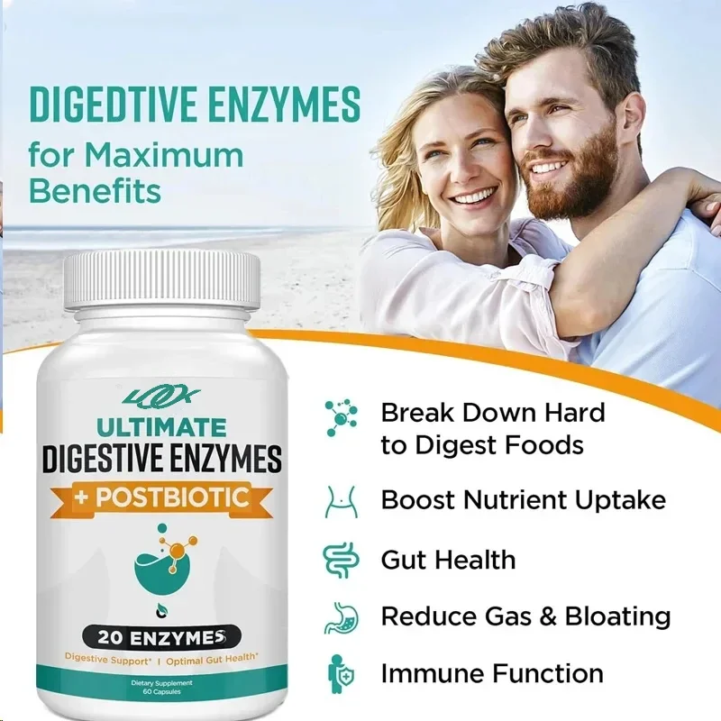 Enzima digestiva 1000 mg 60 cápsulas vegetarianas que contienen hinchazón de ácido postbiótico optimizando la digestión y la función intestinal