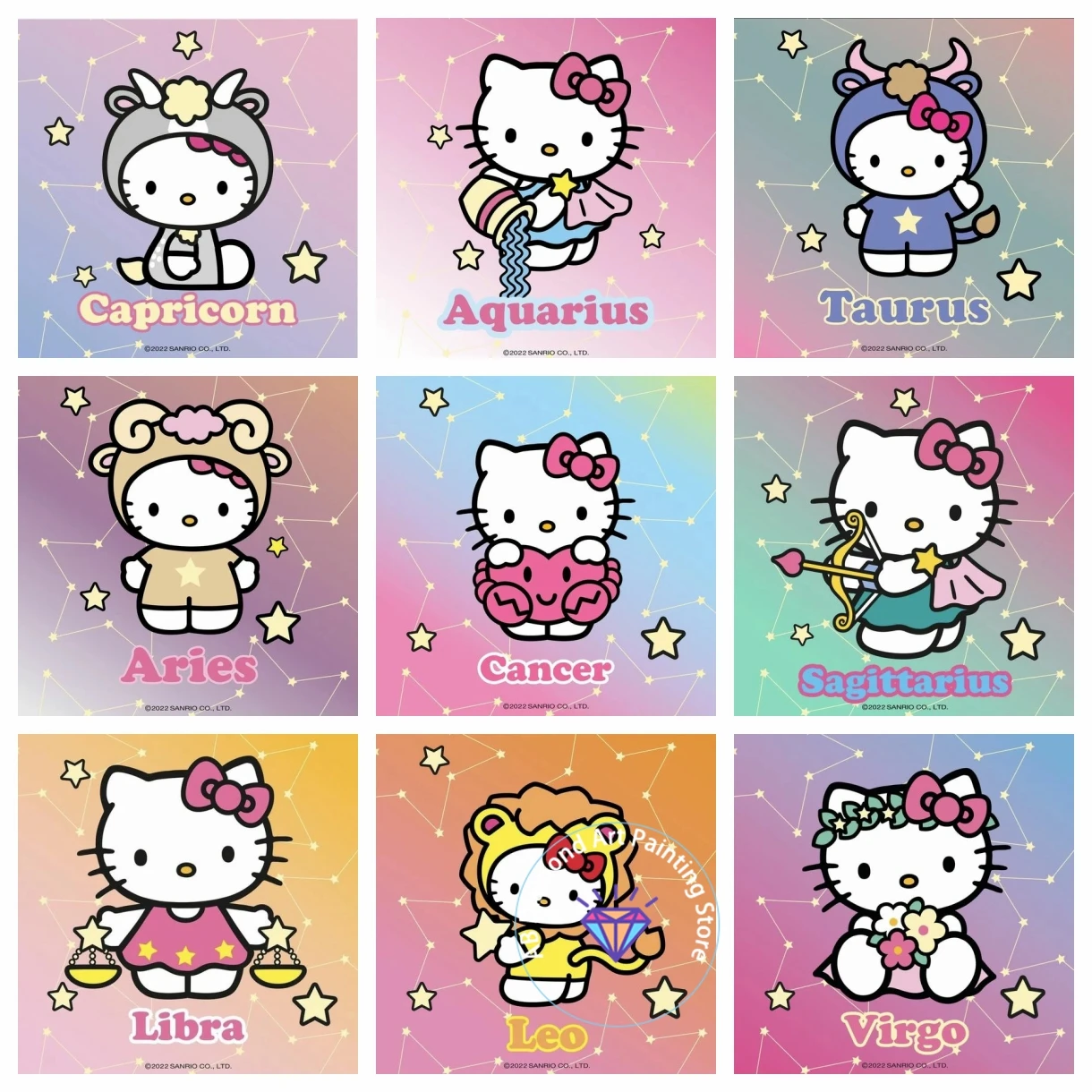 

Sanrio AB Diamond Painting Hello Kitty Zodiac Cute Cartoon Cross Stitch Embroidery Art Mosaic Room Decor Hobby Children's Gift